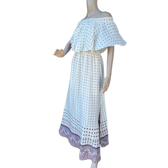 Show Me Your Mumu Hacienda Women Cream Off The Shoulder Flowy Maxi Dress Small - Picture 5 of 8